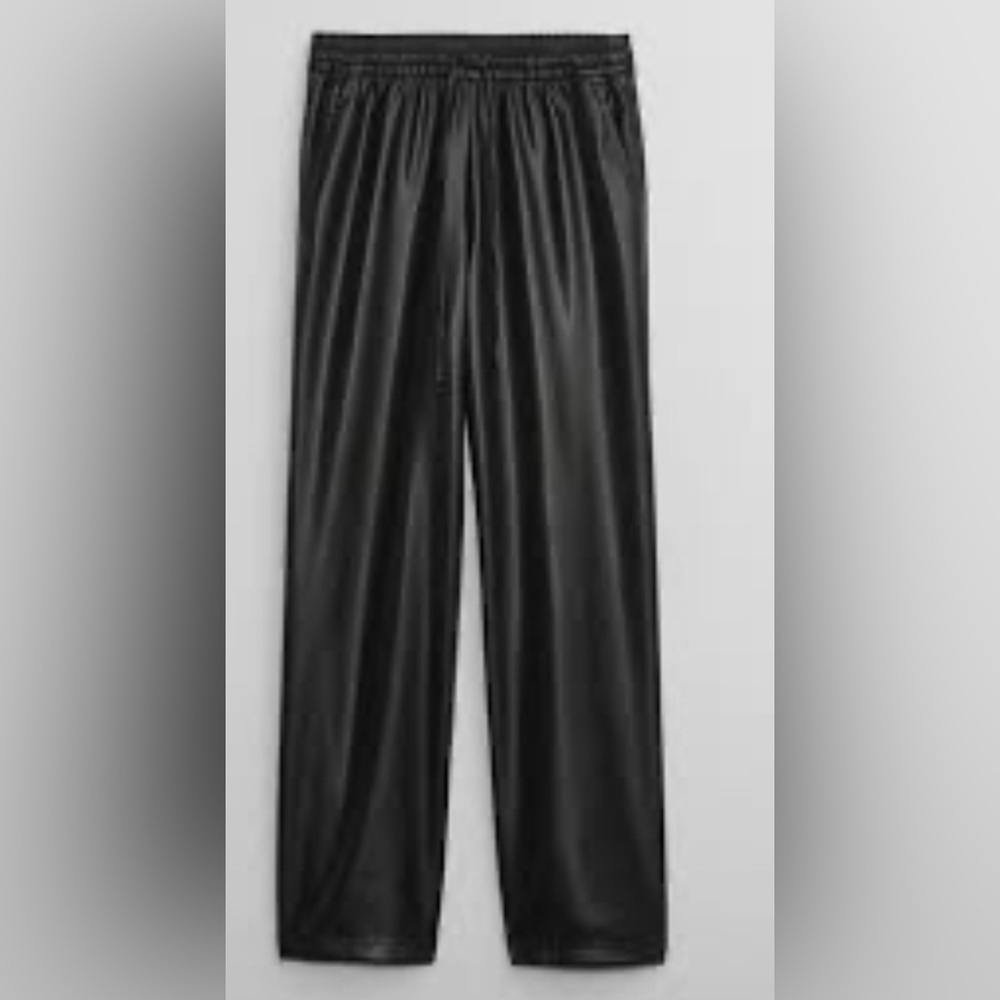 NWT Gap Mid Rise Easy Wide-Leg Vegan-Leather Black Pants Sz XL Tall